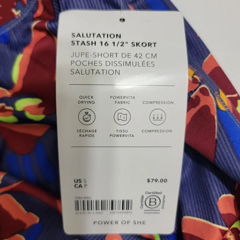 Athleta Salutation Stash 16.5 Skort‎ Floral Powervita Blue Purple Small NWT